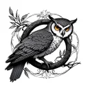 ouroboros with owl inside traditional black and gray tattoo design idea