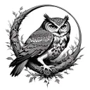 ouroboros with owl inside traditional black and gray tattoo design idea