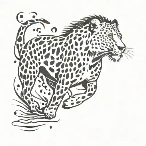 lion x cheetah running tattoo design idea