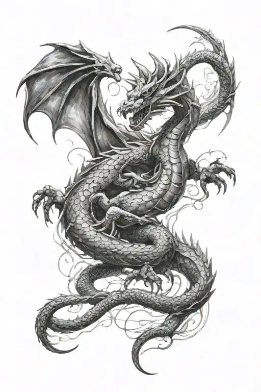 dragon fading in to oil Impressionism painting woman tattoo design idea