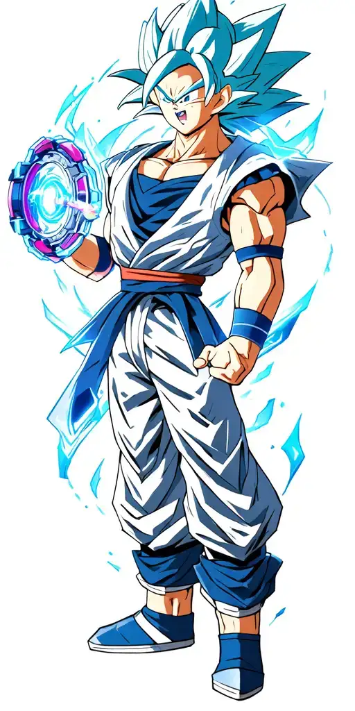 goku ultra instinct with a beyblade in his hand tattoo design idea