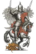 A knight with a broken halo at the gates of hell portrayed tattoo design idea