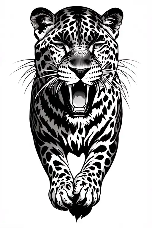 leopard aggressive growling tattoo design idea
