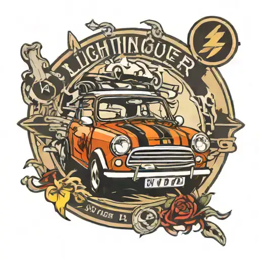 Mini Cooper lightning road sign tattoo design idea