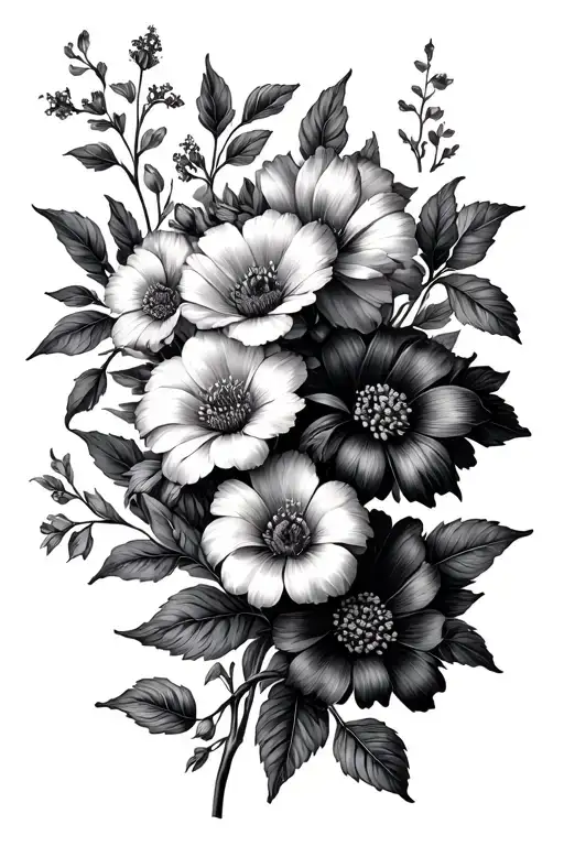 june, november, and january birth flowers narrow path tattoo design idea