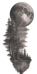 massive forest landscape with huge moon in the background  tattoo design idea