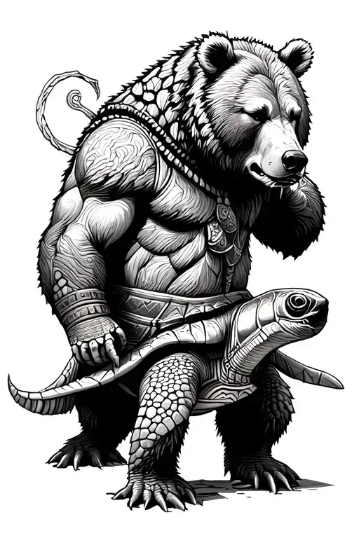 Your bear, a barbarian in the middle, is a turtle in waves tattoo design idea