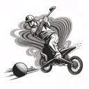 A dynamic composition featuring a photographer capturing a golfer mid-swing, a basketball player dunking, and a race car zooming by on a track tattoo design idea