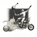 A dynamic composition featuring a photographer capturing a golfer mid-swing, a basketball player dunking, and a race car zooming by on a track tattoo design idea