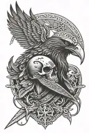 viking warrior raven skull tattoo design idea