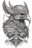 viking warrior raven skull tattoo design idea