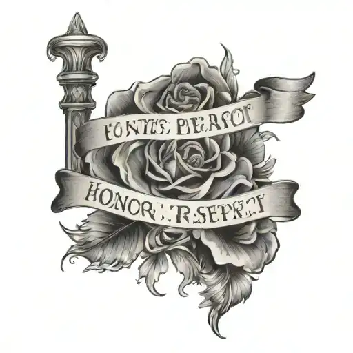 A Latin quote about honor and respect wrapped around a symbolic image of a father-daughter bond, reflecting the importance of family and values tattoo design idea