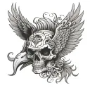 smoky phoenix with a bird skull head tattoo design idea