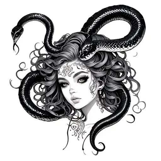 Medusa inspired curvy tatted alt girl snake hair sexy full figured full body tattoo design idea