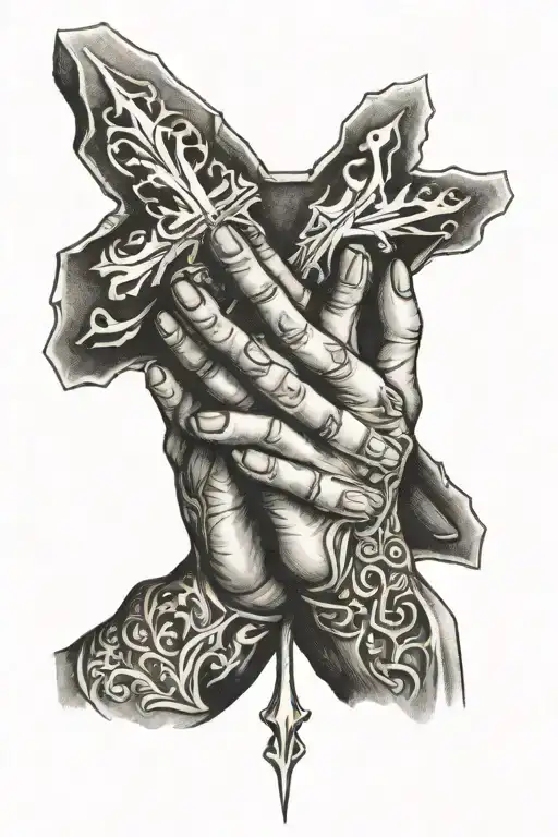 praying hands under a cross tattoo tattoo design idea