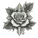 cross and rose surrounded tattoo design idea
