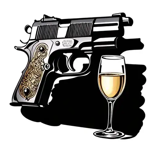 1911 pistol with brass knuckles and champagne glass tattoo design idea