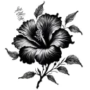 hibiscus flower flying leaves with the word messiah  tattoo design idea