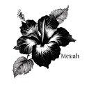 hibiscus flower flying leaves with the word messiah  tattoo design idea