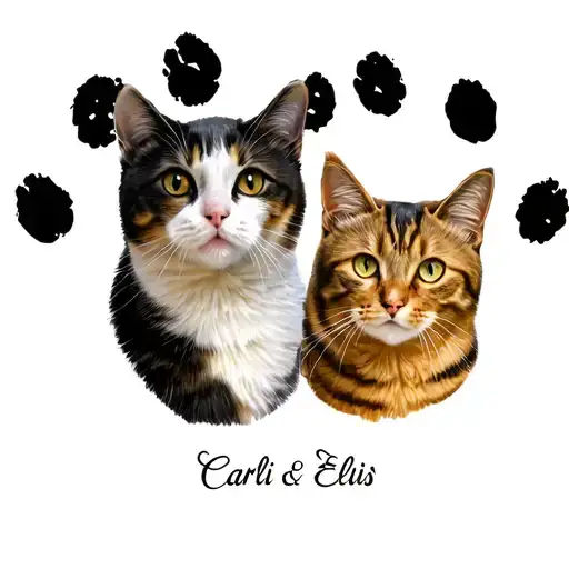 Paw print of my two cats with name underneath Carli & Elvis tattoo design idea