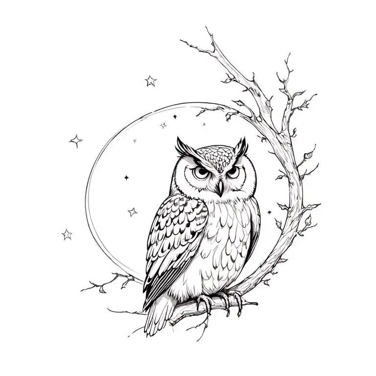 owl and moon tattoo design idea
