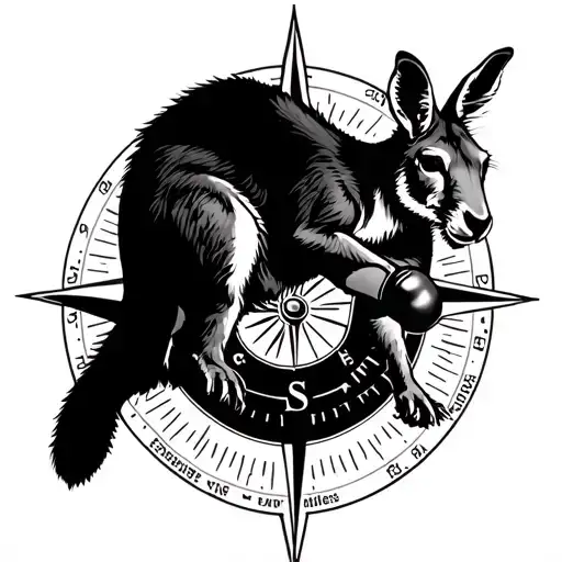 boxing kangaroo jumping over a compass tattoo design idea