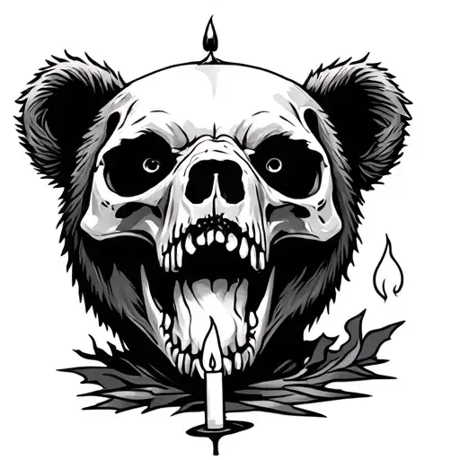 Bear skull and candle burning tattoo design idea