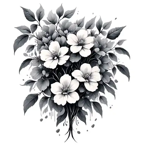 flowers and willow tree tattoo design idea