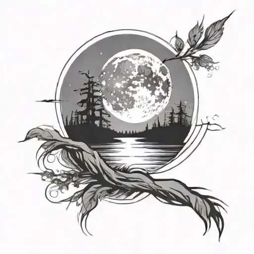 moon flowing into river minimalistic tattoo more simple tattoo design idea