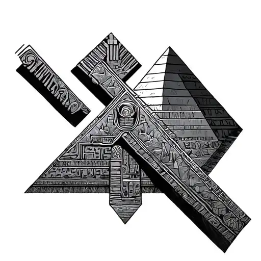 black Egypt cross pyramids tattoo design idea