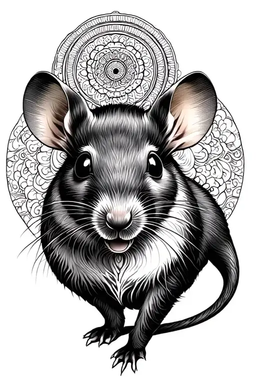chinese zodiac rat with a half mandala above it tattoo design idea