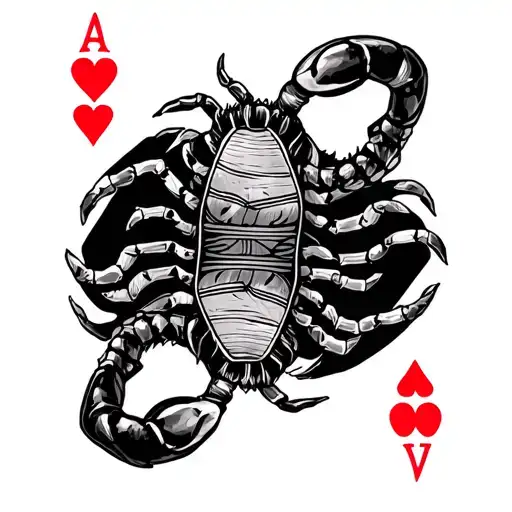 queen of hearts card with a scorpion surrounded tattoo design idea