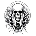 praying skeleton being chocked tattoo design idea