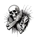 praying skeleton being chocked tattoo design idea