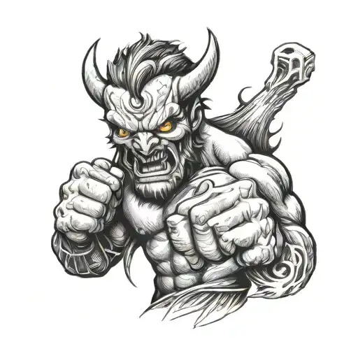 Father with fist demon half angel tattoo design idea