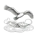 pelican flying and turtle swimming tattoo design idea