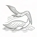 pelican flying and turtle swimming tattoo design idea