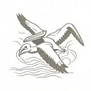 pelican flying and turtle swimming tattoo design idea