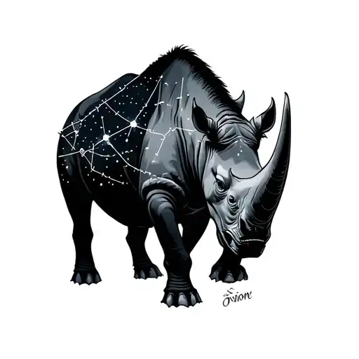 Orion's Belt constellation merging with rhinoceros tattoo design idea