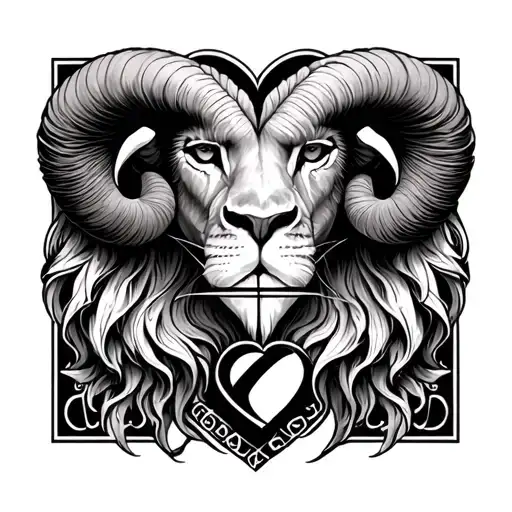 aries and Leo zodiac sign form a heart with the libra sign in the middle tattoo design idea