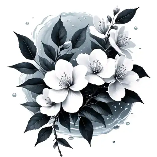 cherry blossoms with flowy lines and water elements tattoo design idea