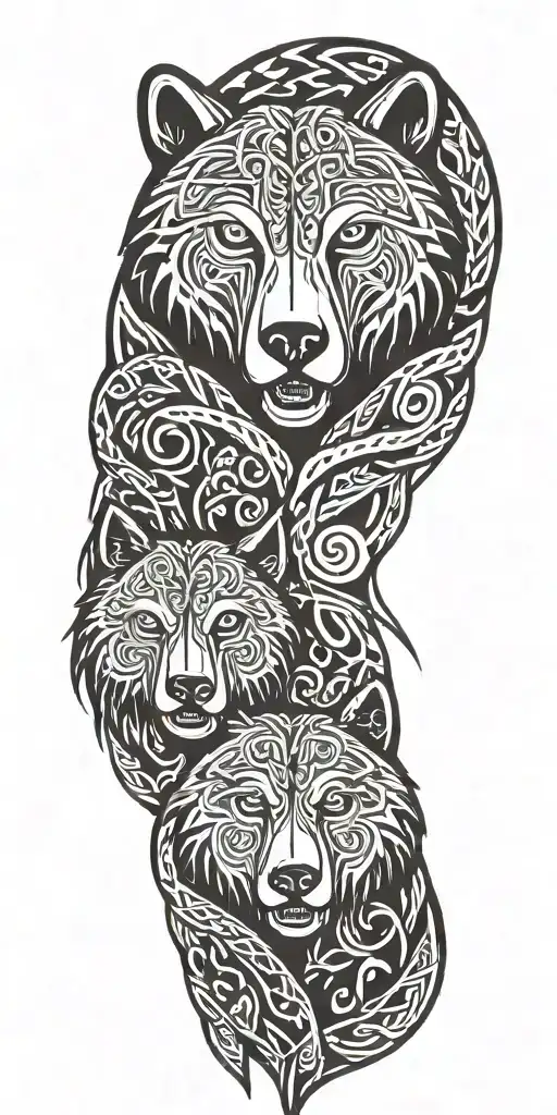 nordic knotwork bear and wolf  tattoo design idea