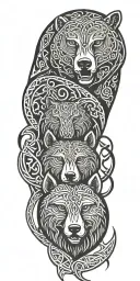 nordic knotwork bear and wolf  tattoo design idea