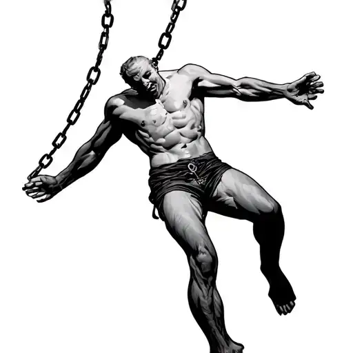 falling man with chains tattoo design idea