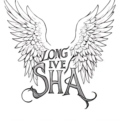"LONG LIVE SHA" ANGEL WINGS GRAFITTI tattoo design idea