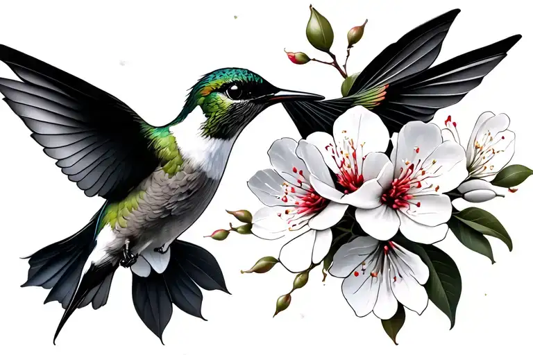 cherry blossom and humming bird  tattoo design idea