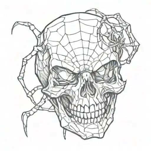 spider coming out of a broken skull, the skull has the mouth open tattoo design idea
