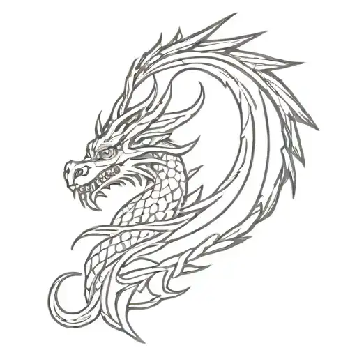 medieval dragon wearing a crown of fire tattoo design idea
