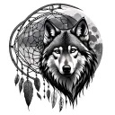 wolf with dreamcatcher behind it with full moon tattoo design idea