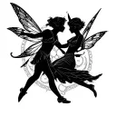 Peter Pan and fairy siloets flying  tattoo design idea